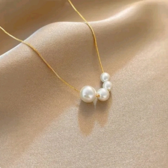 18" Long Pearl Choker Chain Necklace Pendant Collar Gold - Picture 7 of 10